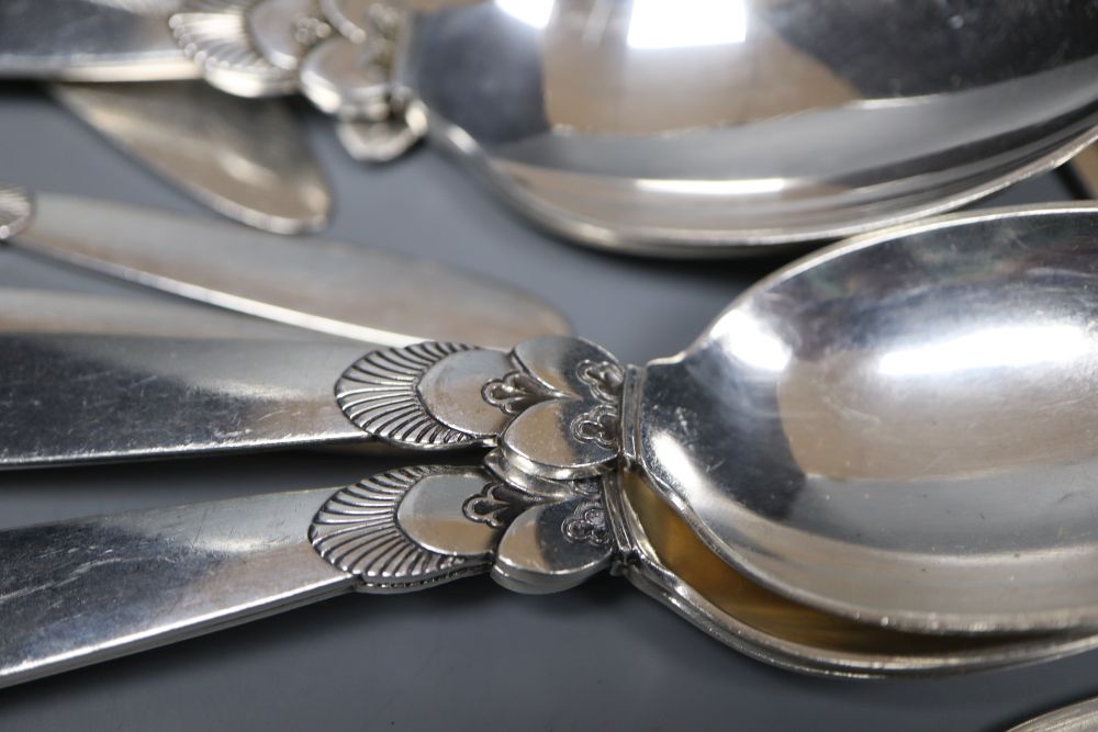 A part canteen of Danish George Jensen sterling Cactus pattern flatware, comprising forty five items